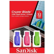 PACK 3 PENDRIVES SANDISK CRUZER BLADE 32GB - USB 2.0 - COLORES AZUL / ROSA / VERDE