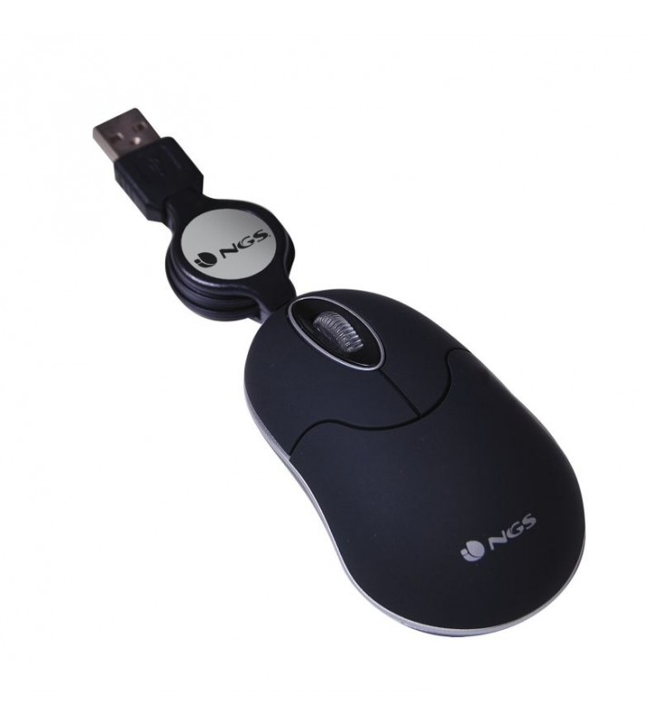 RATÓN CON CABLE RETRACTIL NGS SIN BLACK NEGRO - ÓPTICO - 1000DPI - 3 BOTONES - USB