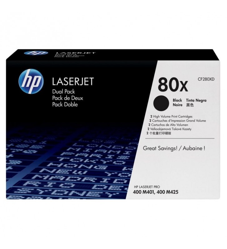 TONER NEGRO HP Nº80X DUAL PACK 6900 PÁGINAS PARA HP LASERJET PRO 400 M401 / M425