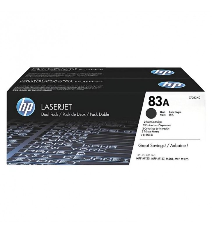 PACK 2 CARTUCHOS DE TONER NEGRO HP Nº83A - COMPATIBLE CON LASERJET M125 / MFP M127 / M201 / MFP M225
