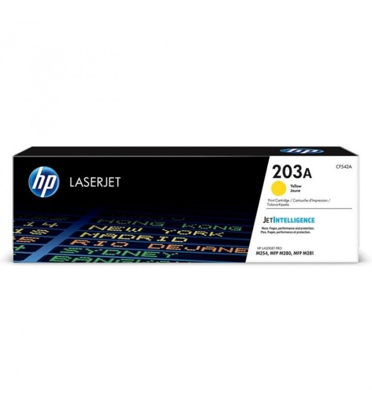 TONER AMARILLO HP CF542A - JETINTELLIGENCE - Nº 203A - 1300 PÁGINAS - COMPATIBLE CON LASERJET PRO M254/ MFP M280 / M281