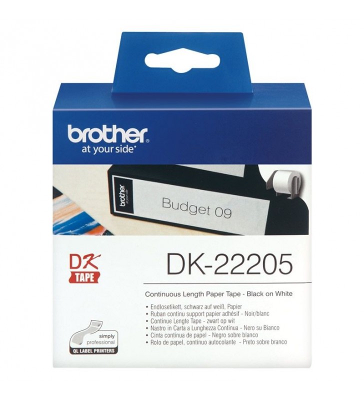 CINTA CONTINUA DE PAPEL TÉRMICO BROTHER DK22205 - BLANCA - ANCHO 62MM - LONGITUD 30.48M - COMPATIBLE SEGÚN ESPECIFICACIONES