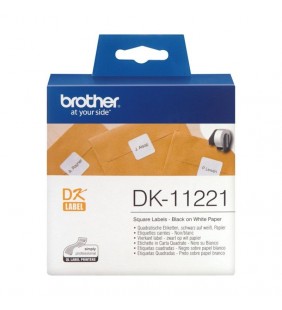 ETIQUETAS PRECORTADAS TÉRMICAS BROTHER DK11221 - 23 X 23MM - PARA 1000 ETIQUETAS - COLOR BLANCO - COMPATIBLIDAD SEGÚN CARACTERÍS