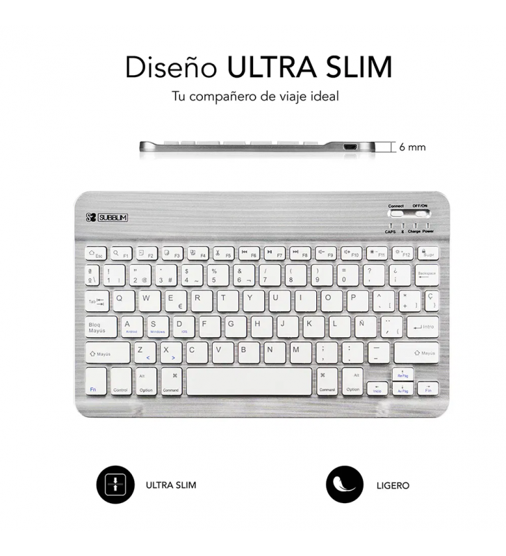 TECLADO BLUETOOTH SUBBLIM SUB-KBT-SMBL31 GREY - BT3.0 - TECLAS ILUMINADAS - BATERÍA 420MAH - COMPATIBLE MULTIDISPOSITIVO