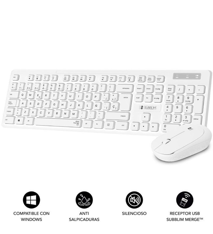 Teclado y Ratón Subblim Combo Business Slim Silencioso Inalámbrico/ Blanco