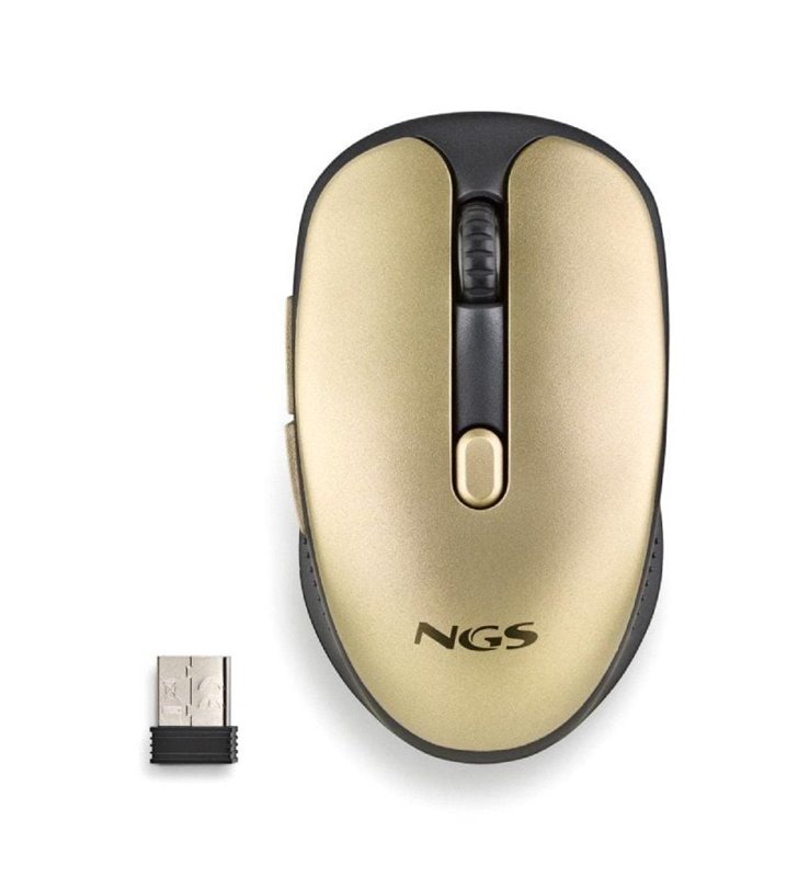 Ratón Inalámbrico NGS Evo Rust/ Batería recargable/ Hasta 1600 DPI/ Dorado