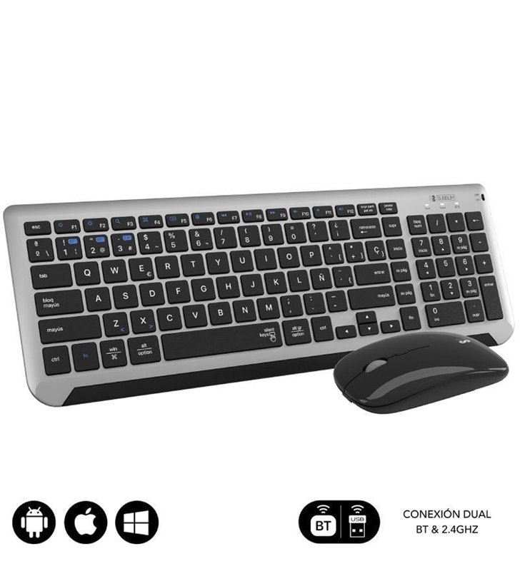 Teclado y Ratón Inalámbrico Subblim Combo Dual Prestige Extendido/ Gris y Negro