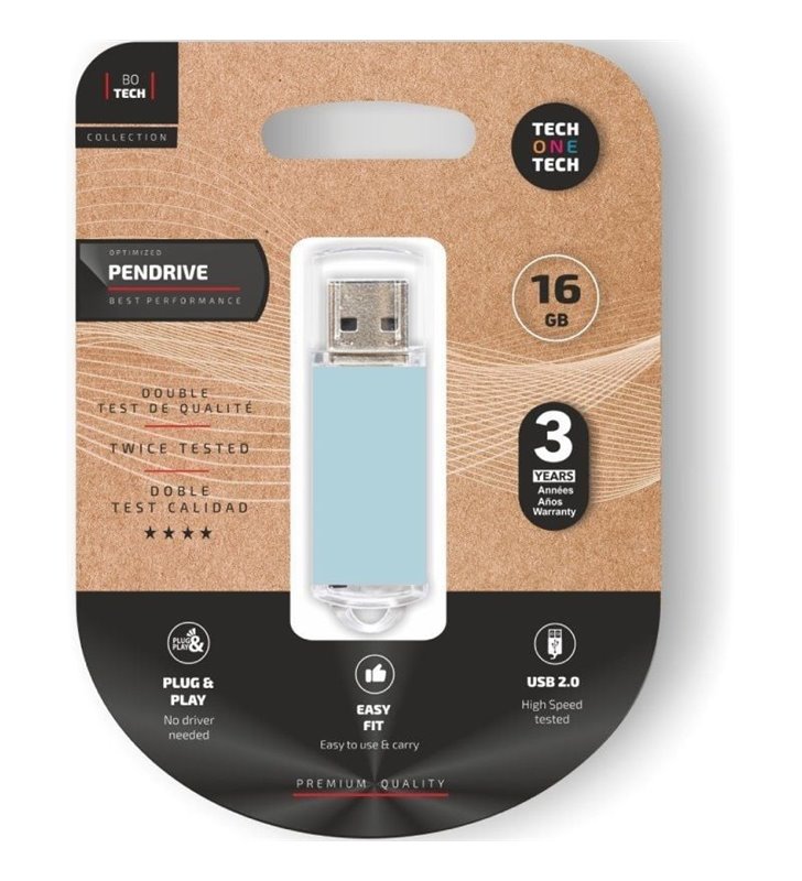 Pendrive 16GB Tech One Tech Basic USB 2.0/ Azul Cielo