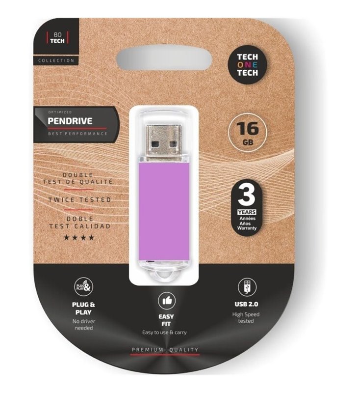 Pendrive 16GB Tech One Tech Basic USB 2.0/ Purpura Claro
