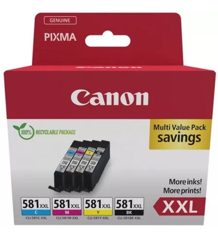 Cartucho de Tinta Original Canon CLI-581XXL Multipack Alta Capacidad/ Cian/ Magenta/ Amarillo/ Negro