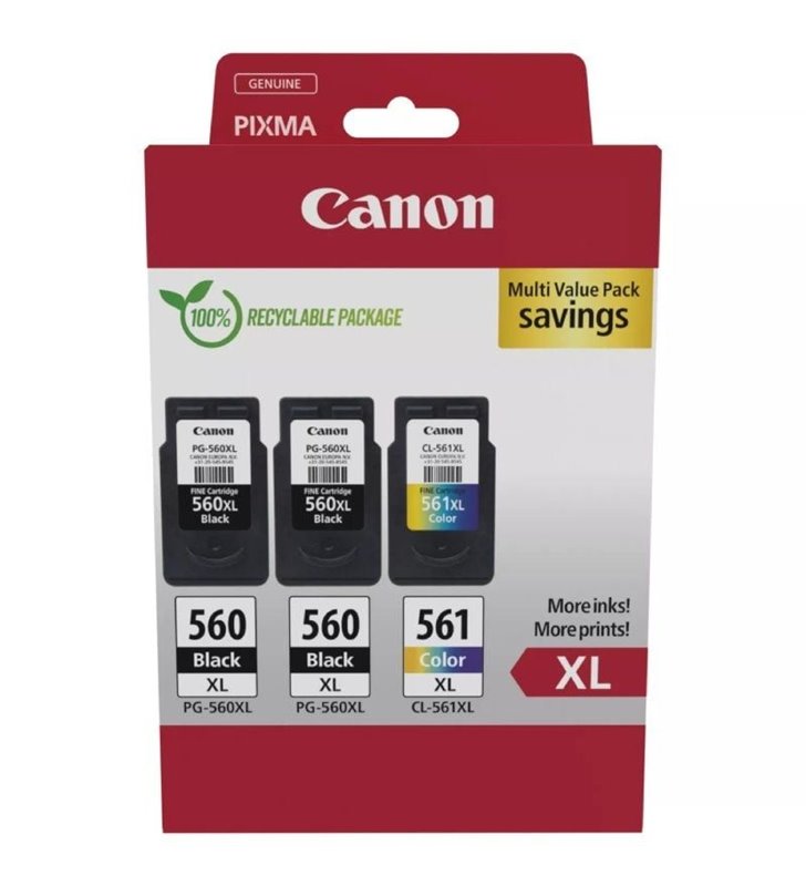 Cartucho de Tinta Original Canon PG-560XL + CL-561XL Multipack Alta Capacidad/ 2x Negro/ Tricolor