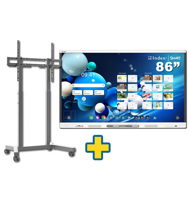 SMART Board MX286-V5 86" + SOPORTE MIF FLEX R MOVIL PANTALLAS INTERACTIVAS 32" - 98" BLANCO MAX 100KG