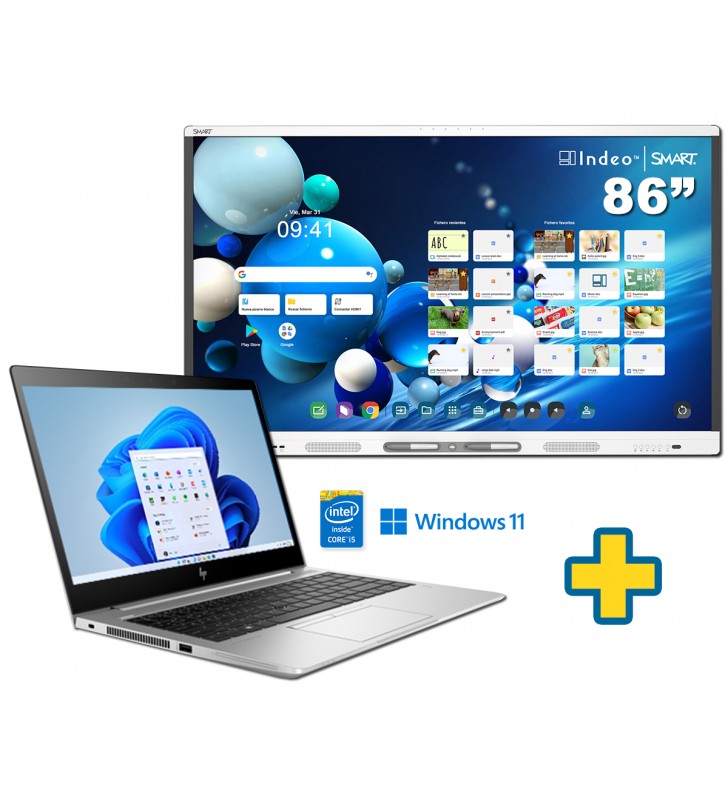 SMART Board MX286-V5 86" + PORTATIL HP ELITEBOOK 840 G6 I5-8265U 16GB SSD 512GB 14 FULL HD WIN11 PRO EDUCACION TECL ESPAÑOL OCAS