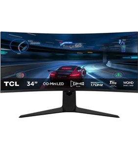Monitor Gaming Curvo TCL 34R83Q 34'/ WQHD/ 1ms/ 170Hz/ VA/ Regulable en altura/ Blanco y Negro