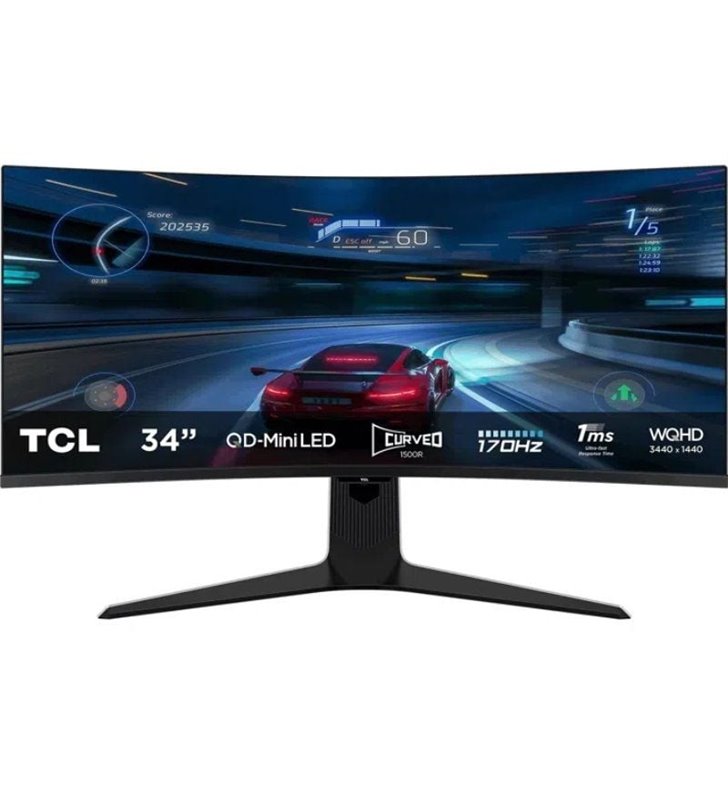 Monitor Gaming Curvo TCL 34R83Q 34'/ WQHD/ 1ms/ 170Hz/ VA/ Regulable en altura/ Blanco y Negro