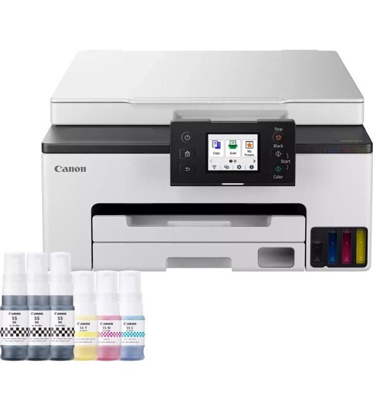 Multifunción Recargable Canon MAXIFY GX1050 MegaTank 3 en 1 WiFi/ Dúplex/ Pack impresora + consumibles XL/ Blanca