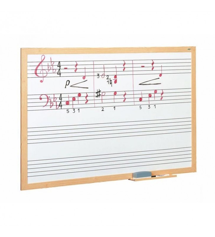 Pizarra estratificada blanca con 4 pentagramas 100x150. Marco de fibra